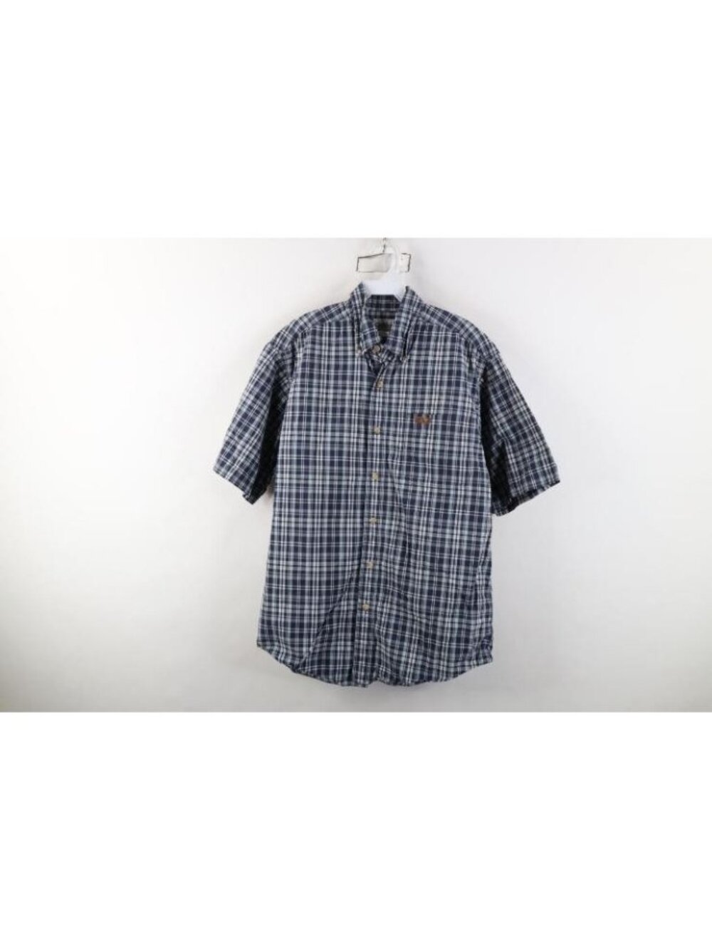 Vtg Y2K Carhartt Mens Medium Distressed Spell Out Short Sleeve Button Down Shirt